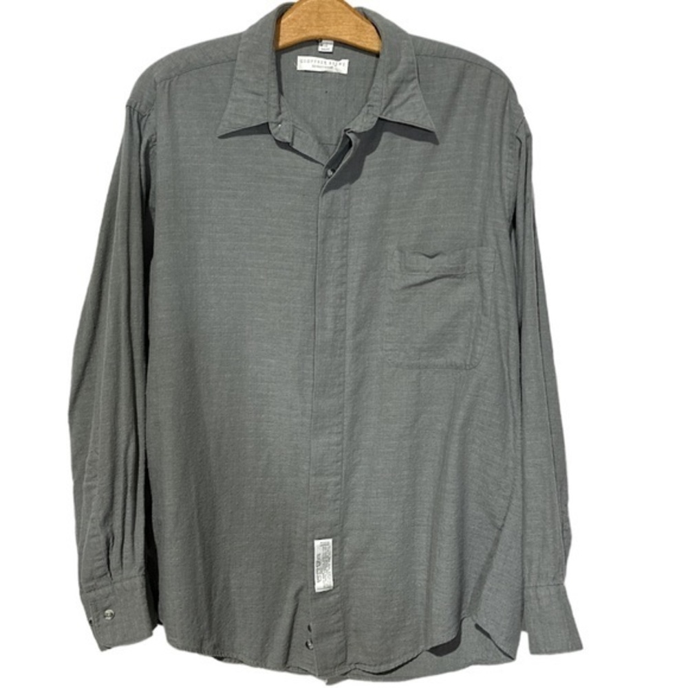 Geoffrey Beene Men’s Gray Long Sleeve Linen Button button down Shirt 16.5 34/35